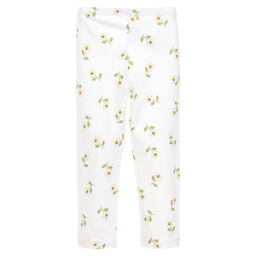 Monnalisa-ليغنغز قطن لون أبيض بطبعة الأقحوان | Childrensalon Outlet