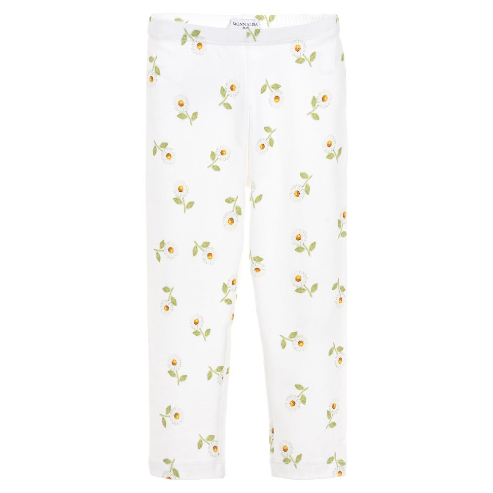 Monnalisa-White Cotton Daisies Leggings | Childrensalon Outlet