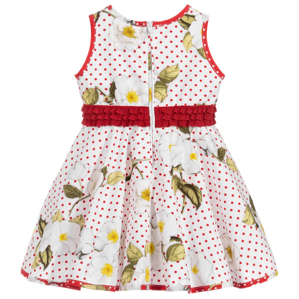 Monnalisa-White Cotton Floral Dress | Childrensalon Outlet