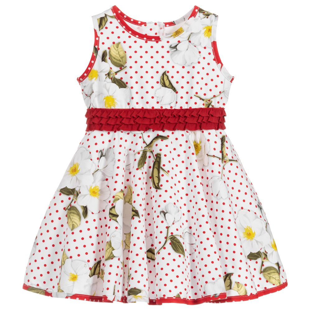Monnalisa-White Cotton Floral Dress | Childrensalon Outlet