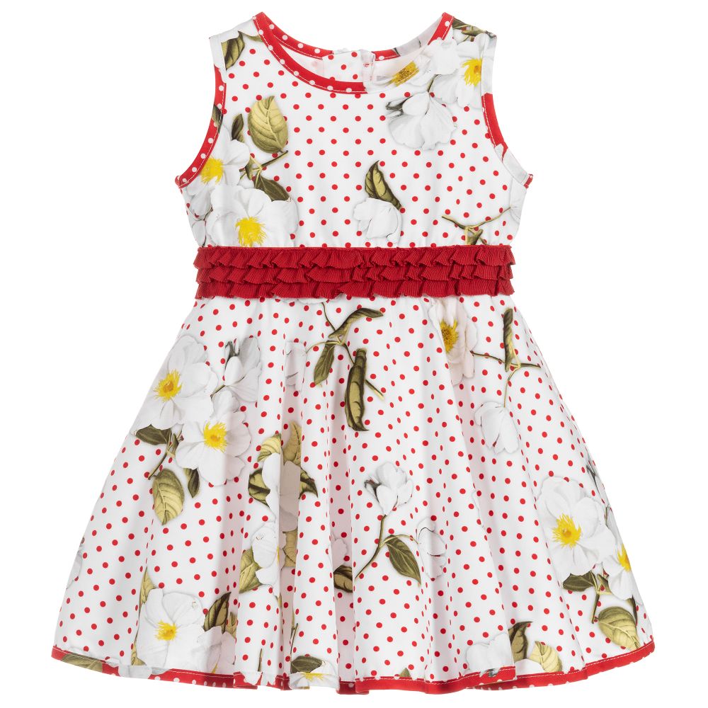 Monnalisa - White Cotton Floral Dress | Childrensalon