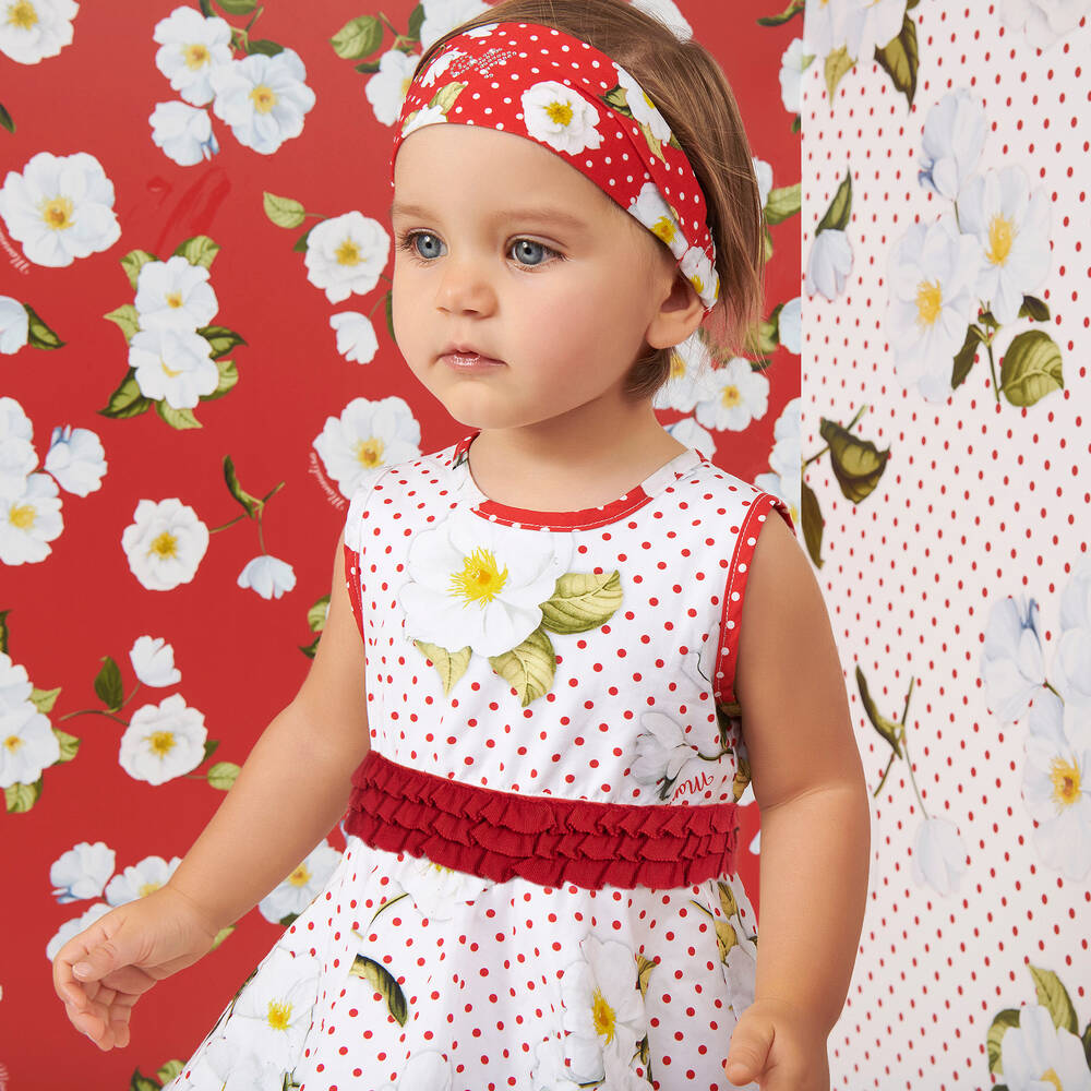 Monnalisa-White Cotton Floral Dress | Childrensalon Outlet