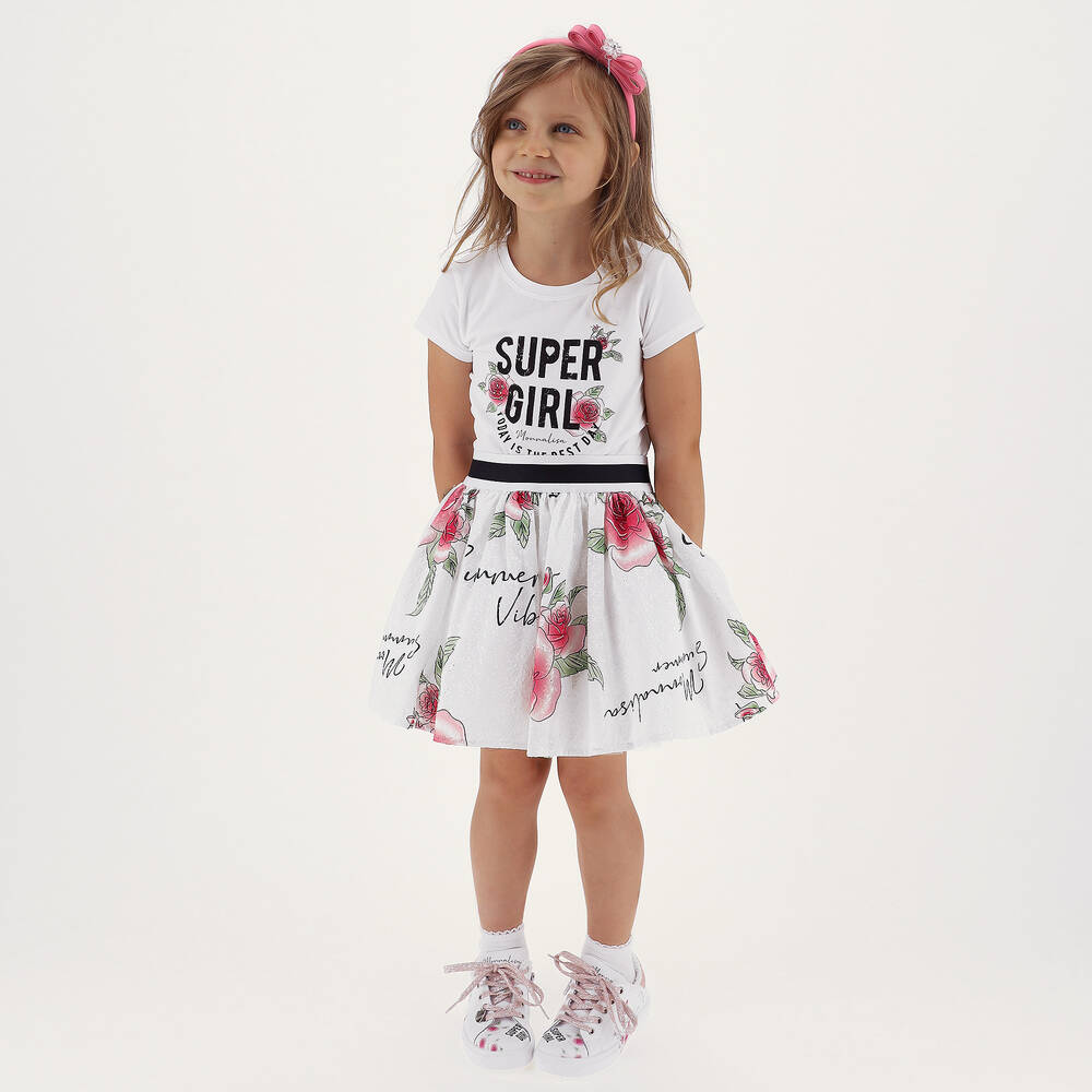 Monnalisa-Белая хлопковая юбка с цветами | Childrensalon Outlet