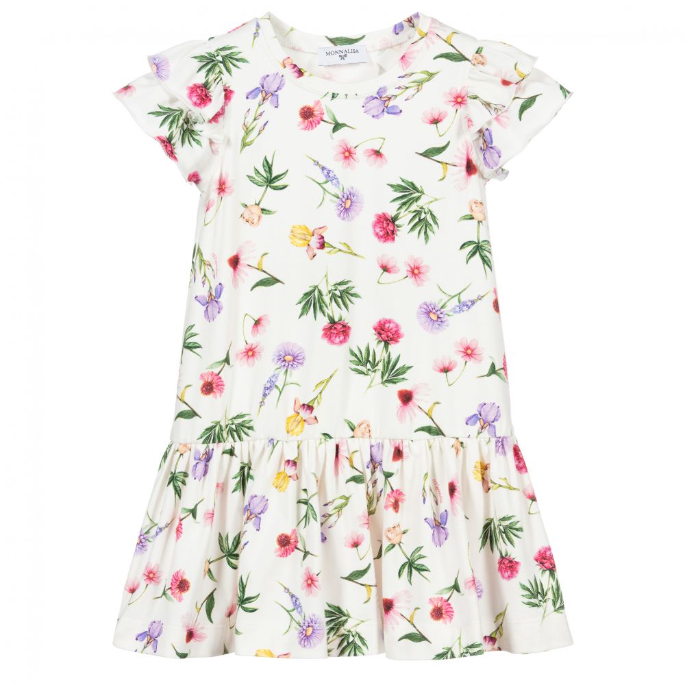 Monnalisa - White Cotton Jersey Dress | Childrensalon
