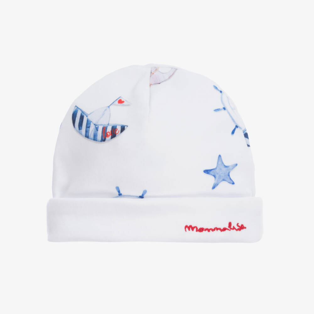 Monnalisa-White Cotton Jersey Hat | Childrensalon Outlet
