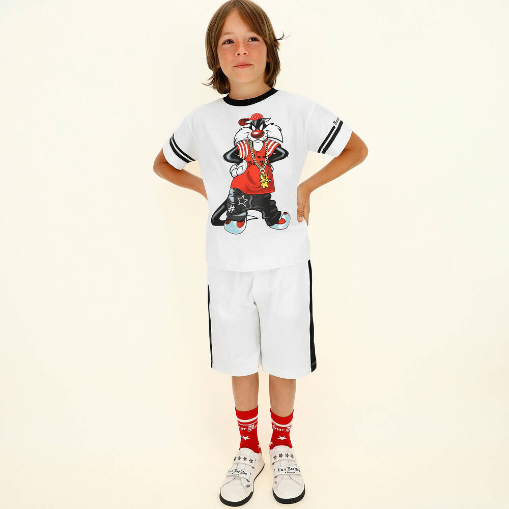 Monnalisa-Белые шорты из хлопкового джерси | Childrensalon Outlet