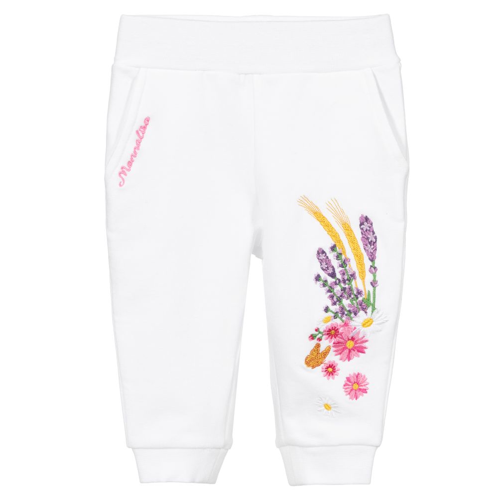 Monnalisa Bebé - White Cotton Joggers | Childrensalon