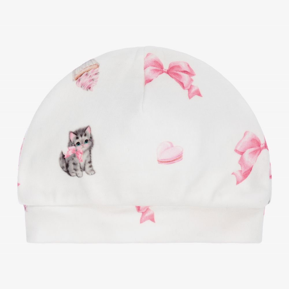 Monnalisa - White Cotton Kittens Hat | Childrensalon