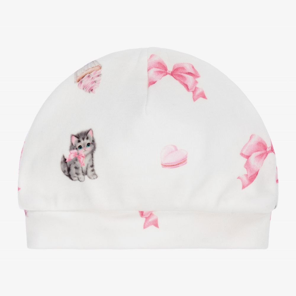 Monnalisa - Chapeau blanc en coton Chatons | Childrensalon