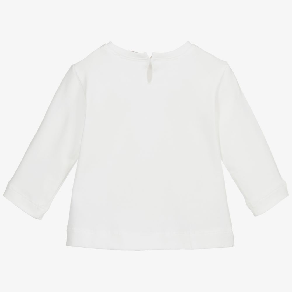 Monnalisa-توب أطفال بناتي قطن جيرسي لون أبيض | Childrensalon Outlet
