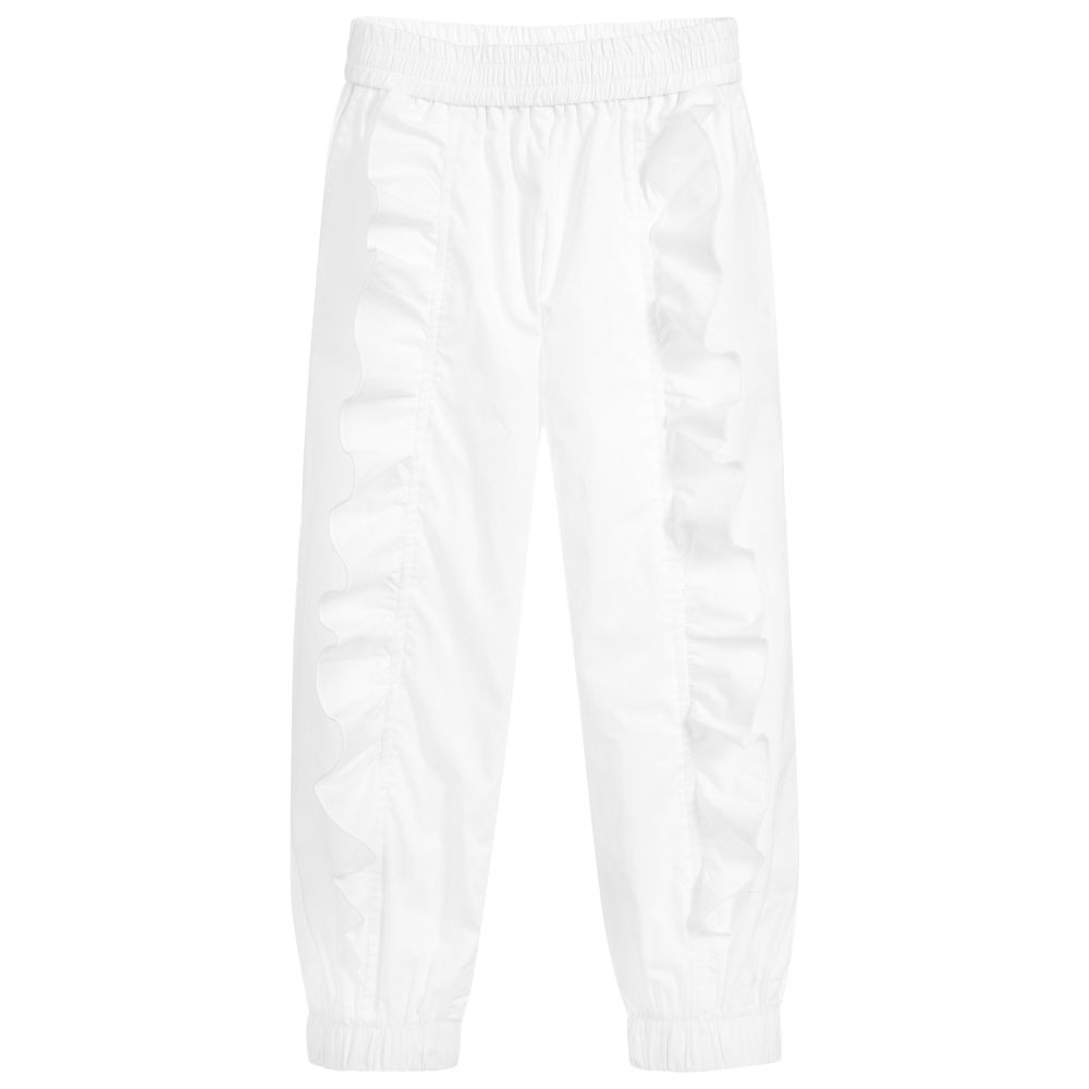 Monnalisa - White Cotton Poplin Trousers | Childrensalon
