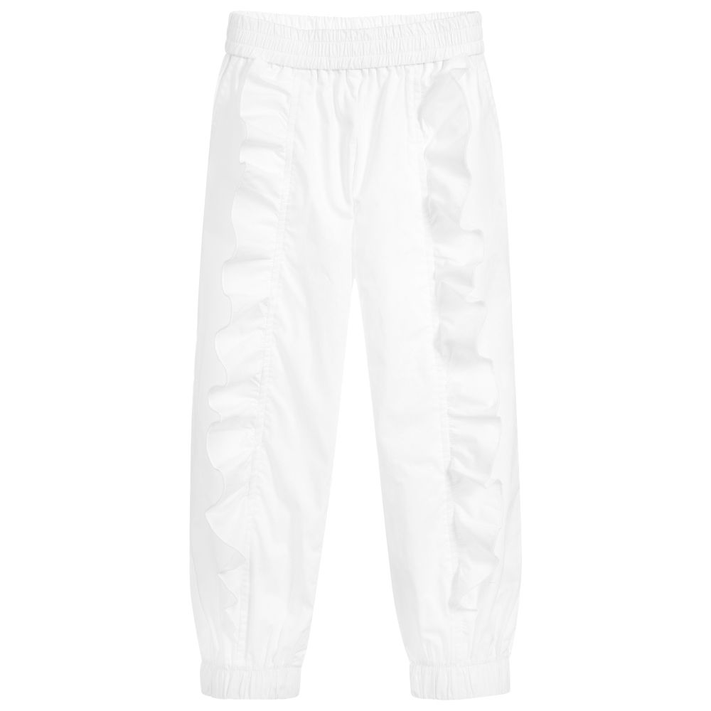 Monnalisa-White Cotton Poplin Trousers | Childrensalon Outlet