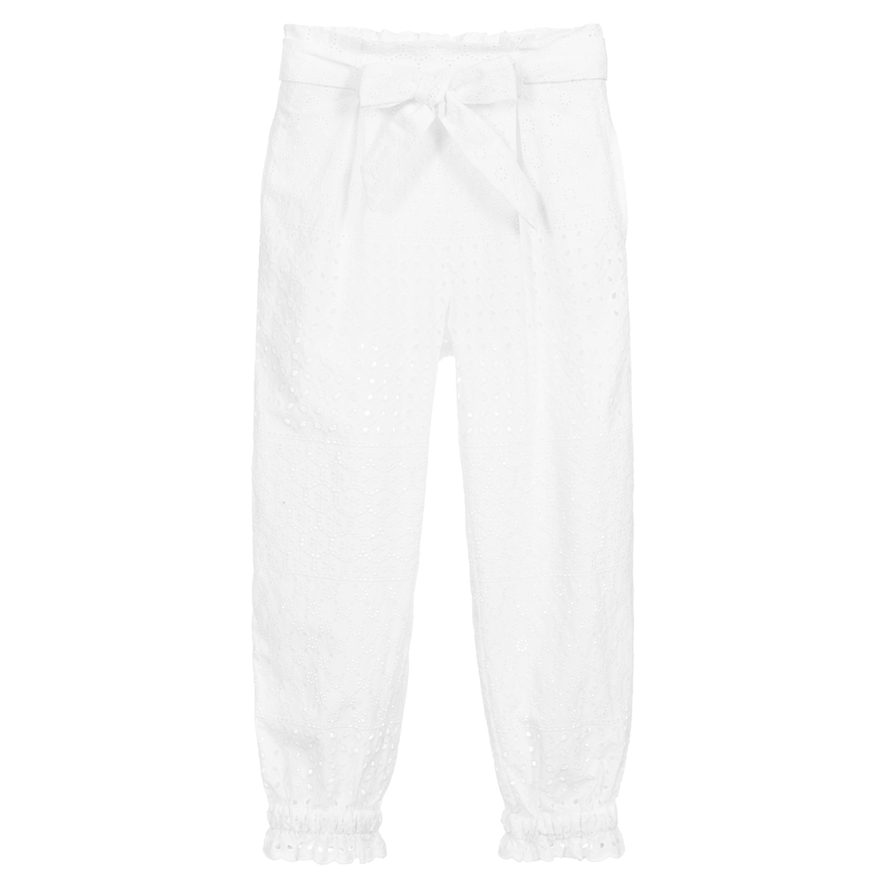 Monnalisa - White Cotton Trousers | Childrensalon