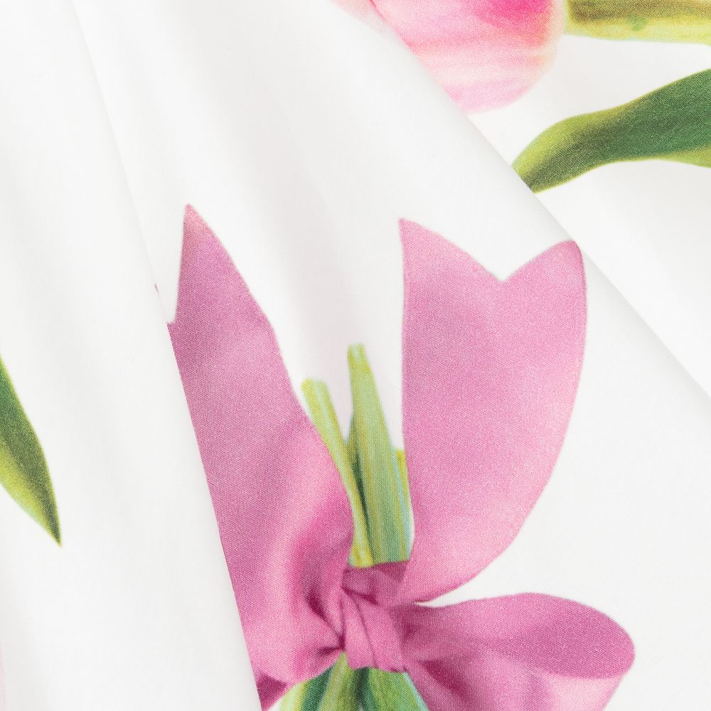 Monnalisa-White Cotton Tulip Print Dress | Childrensalon Outlet