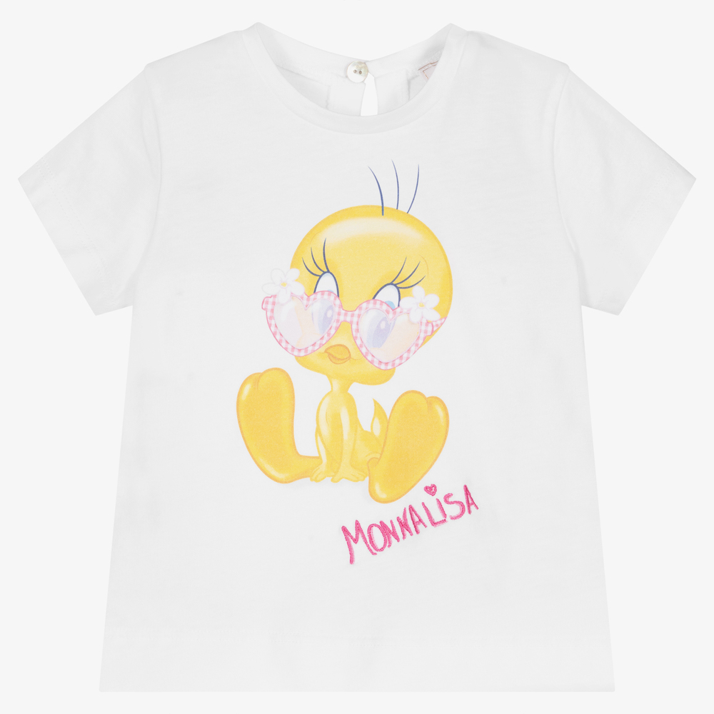 Monnalisa - Weißes Tweety Baumwoll-T-Shirt | Childrensalon