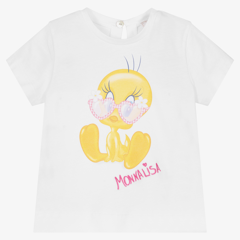 Monnalisa-White Cotton Tweety T-Shirt | Childrensalon Outlet