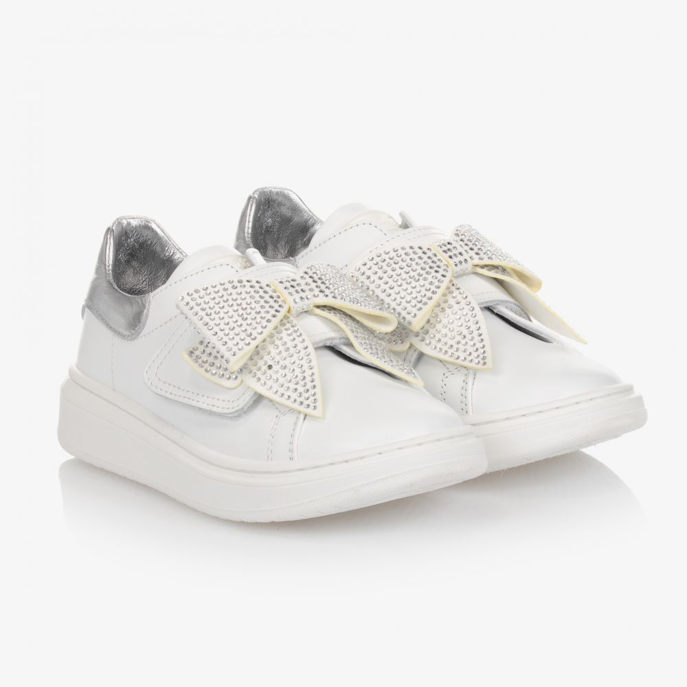 Monnalisa - White Crystal Bow Trainers | Childrensalon