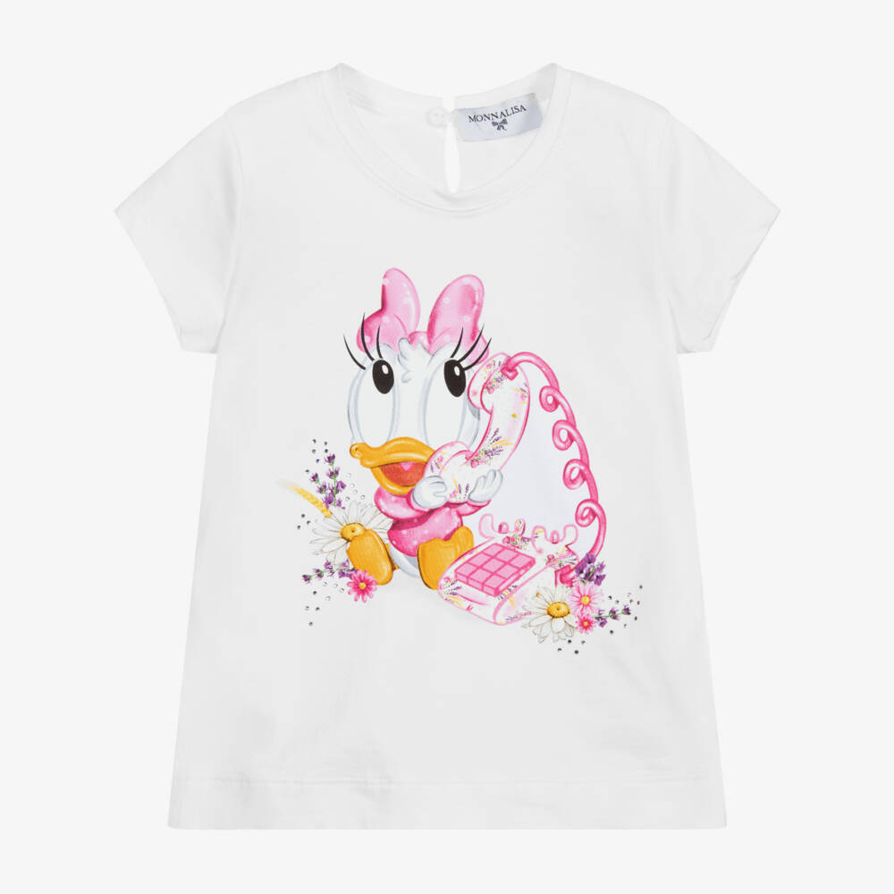 Monnalisa Bebé-White Daisy Duck T-Shirt | Childrensalon Outlet