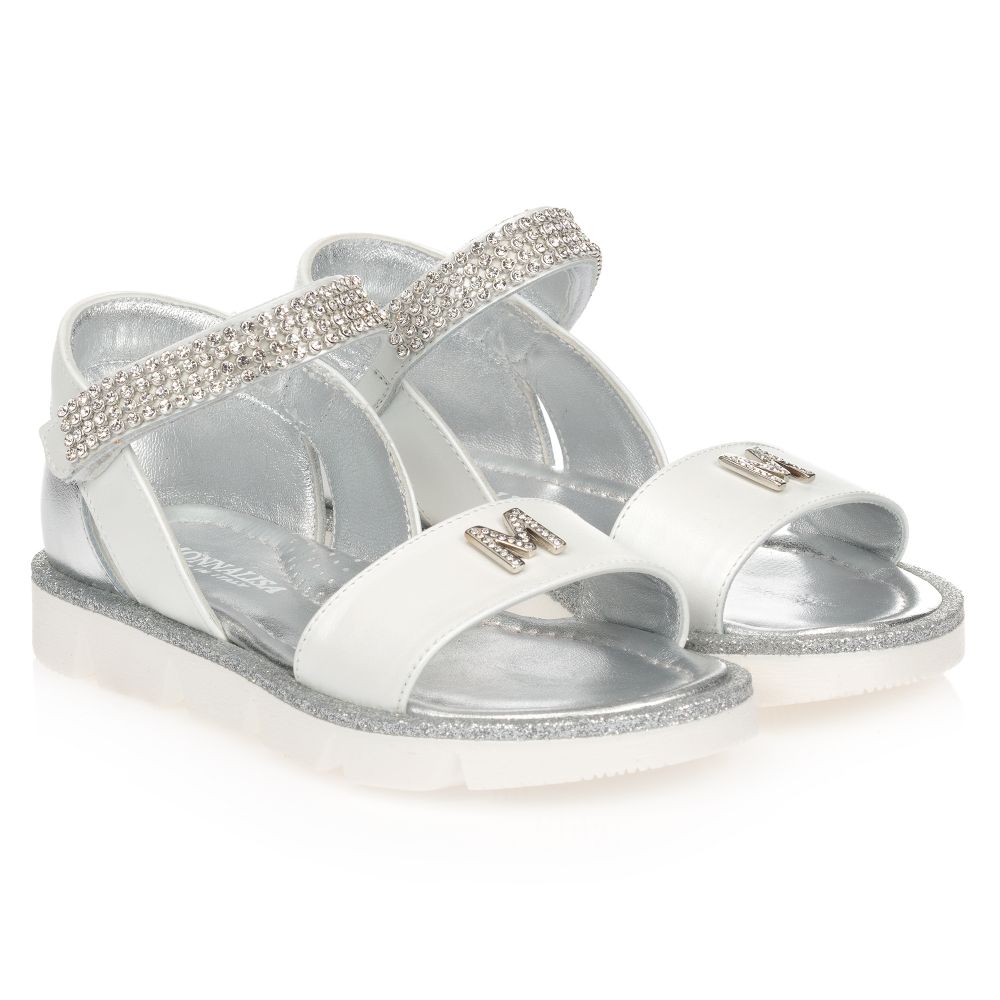 Monnalisa-Белые сандалии со стразами | Childrensalon Outlet