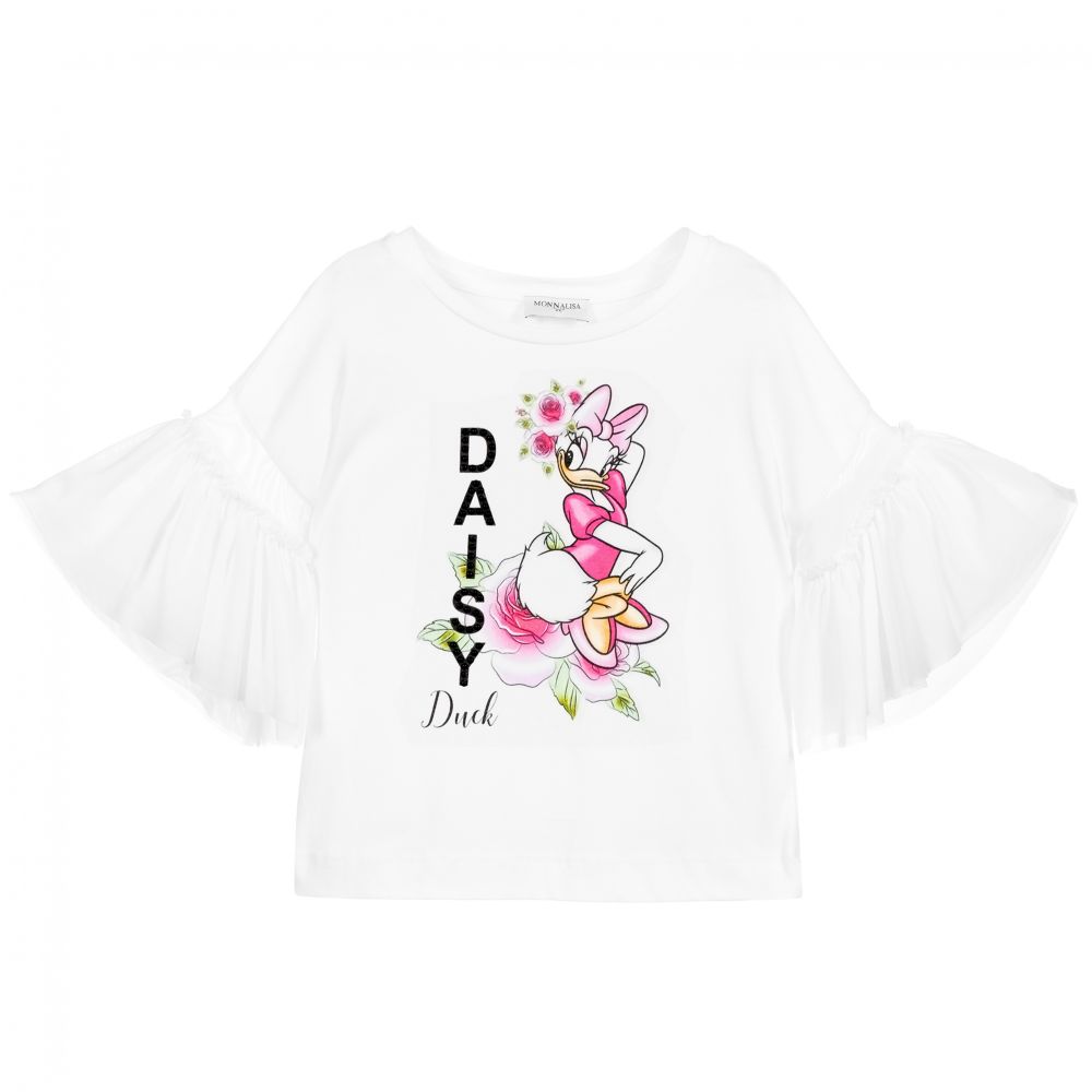 Monnalisa-White Disney Daisy Duck Top | Childrensalon Outlet