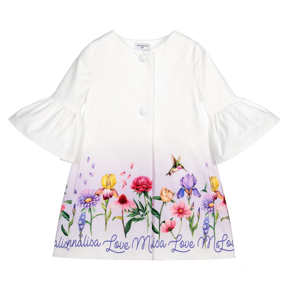 Monnalisa - White Floral Cotton Coat | Childrensalon