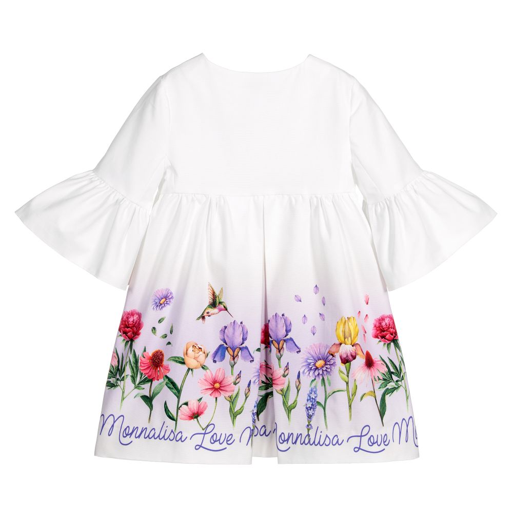 Monnalisa-معطف قطن تويل لون أبيض بطبعة ورود للبنات | Childrensalon Outlet