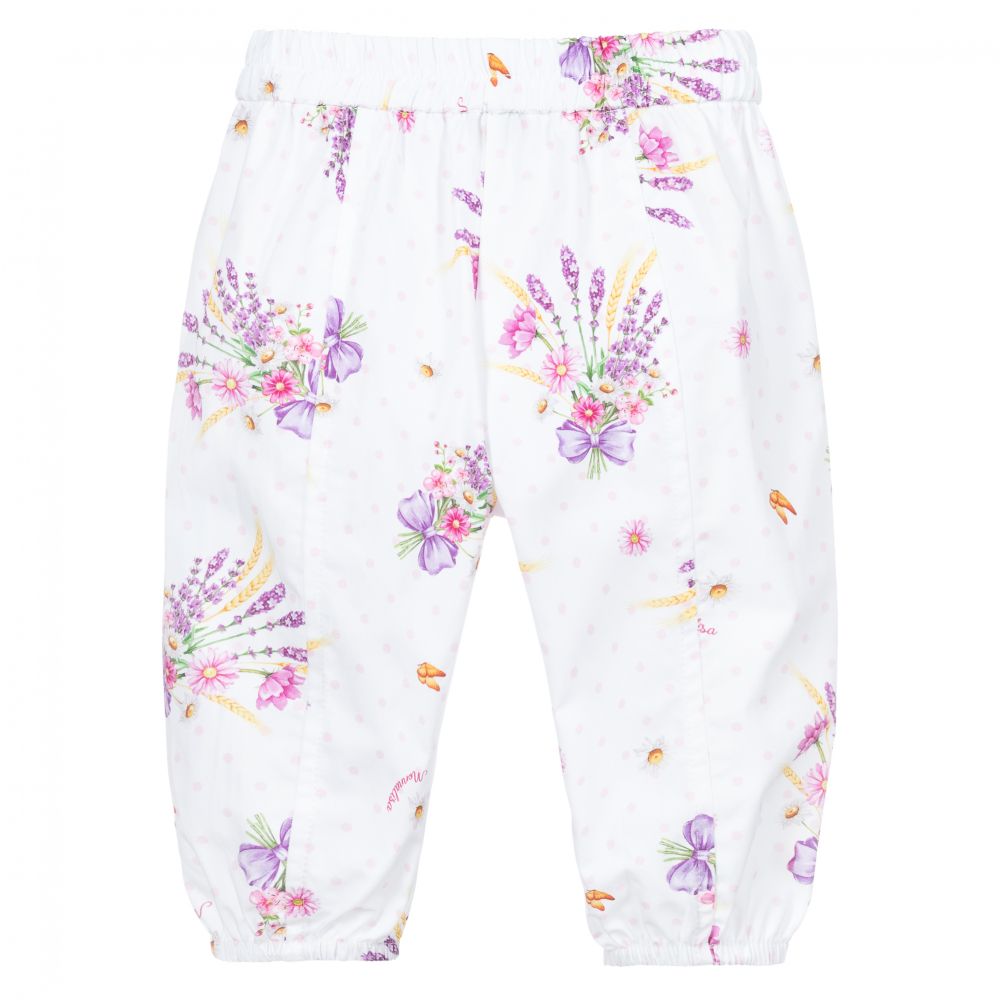 Monnalisa-White Floral Cotton Trousers | Childrensalon Outlet