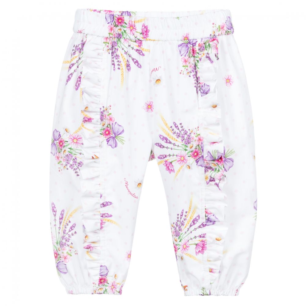 Monnalisa - Белые хлопковые брюки с цветами | Childrensalon
