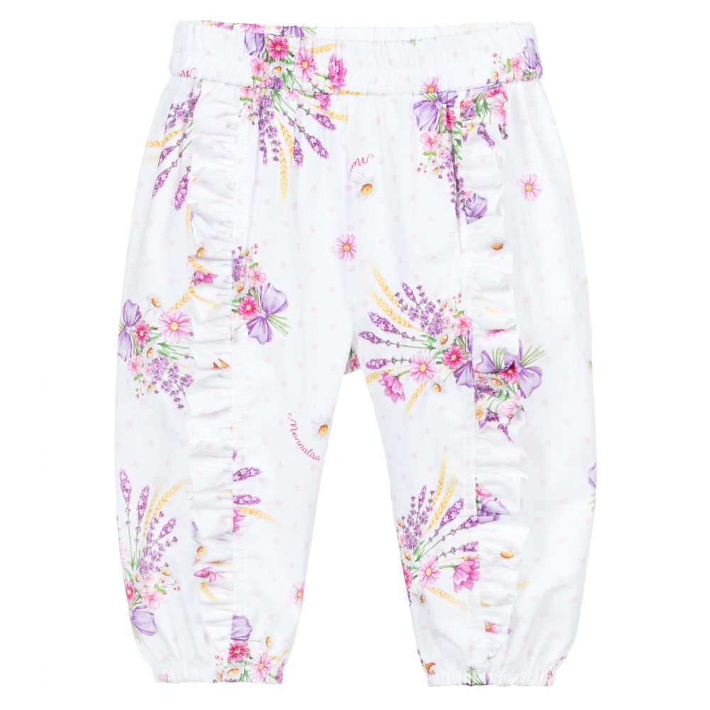 Monnalisa - Weiße Baumwollhose mit Blumen | Childrensalon