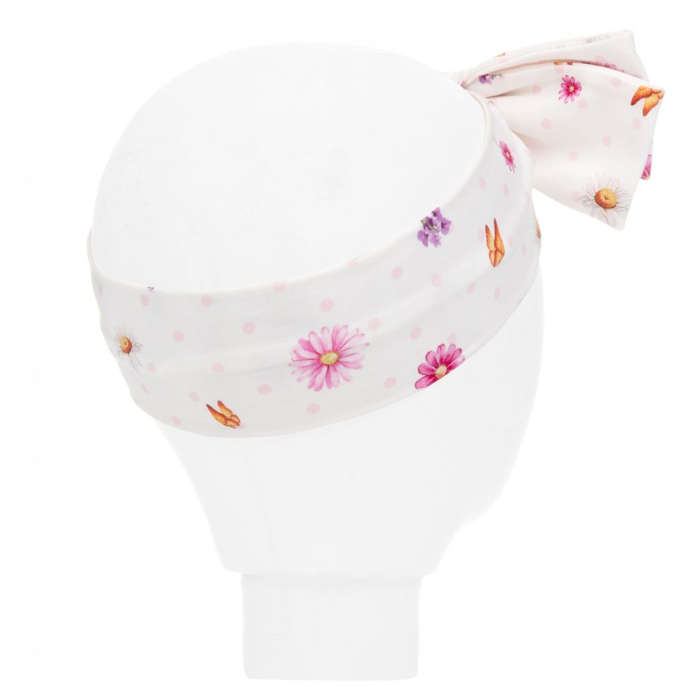 Monnalisa-Белая повязка на голову с цветочным рисунком | Childrensalon Outlet