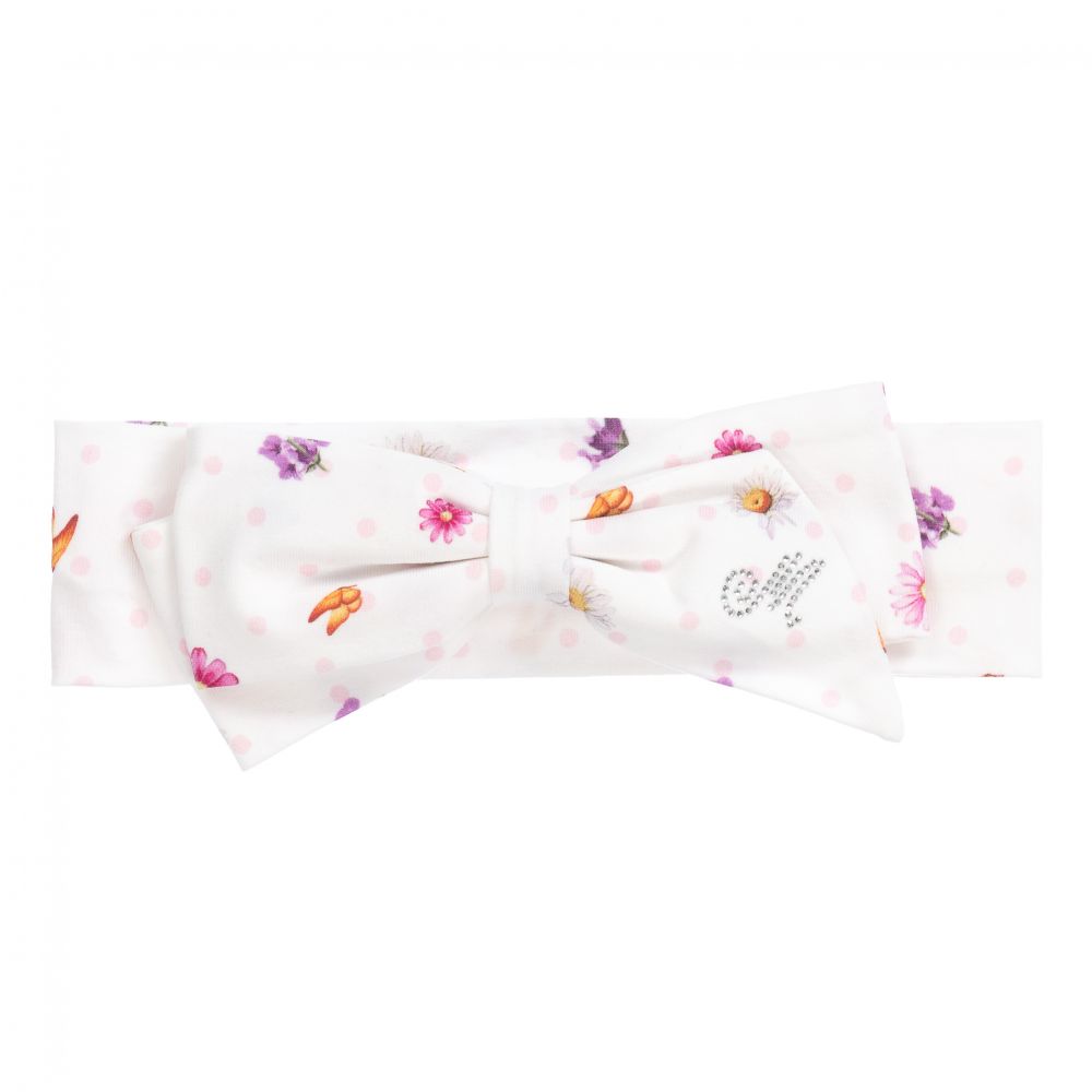 Monnalisa-Белая повязка на голову с цветочным рисунком | Childrensalon Outlet