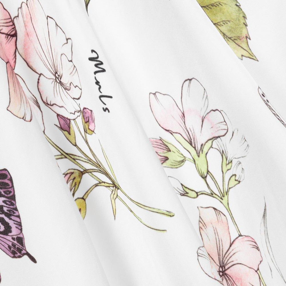 Monnalisa-تنورة ميدي فيسكوز لون أبيض بطبعة ورود | Childrensalon Outlet