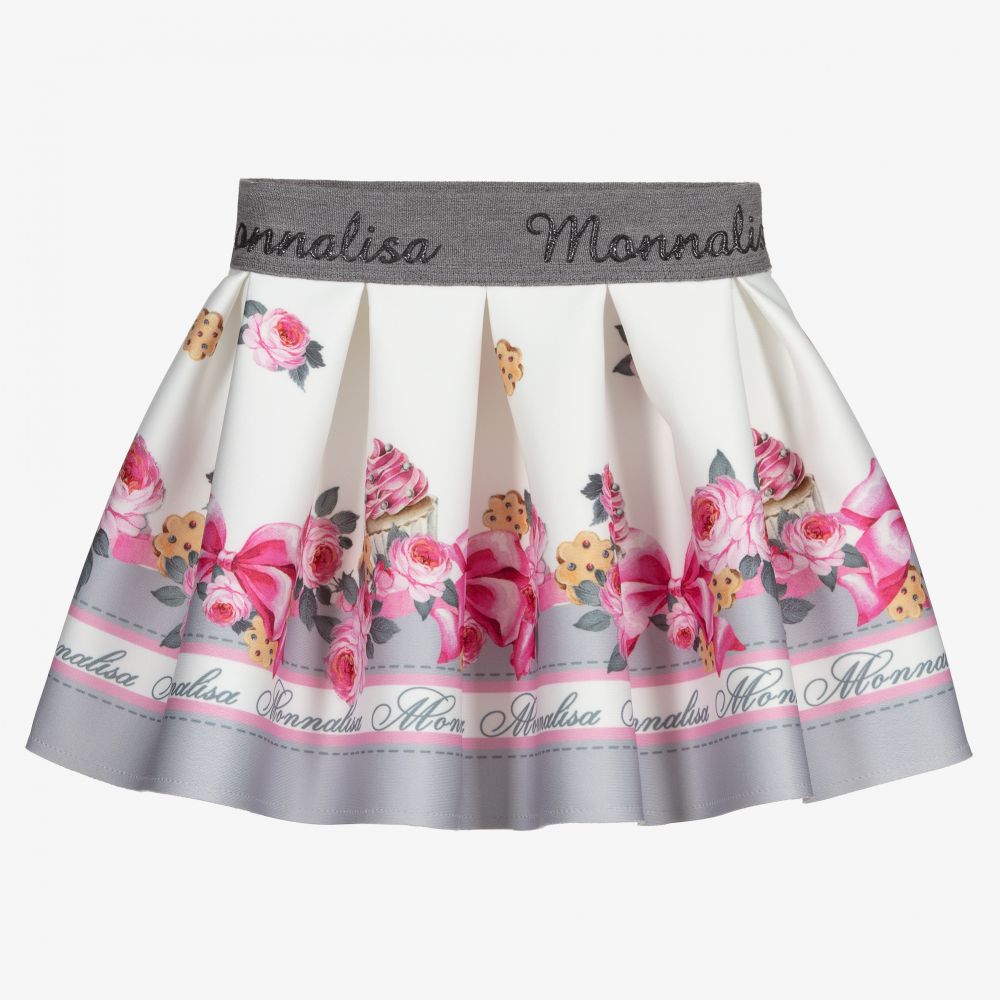 Monnalisa - Weißer Neoprenrock mit Blumen-Print | Childrensalon