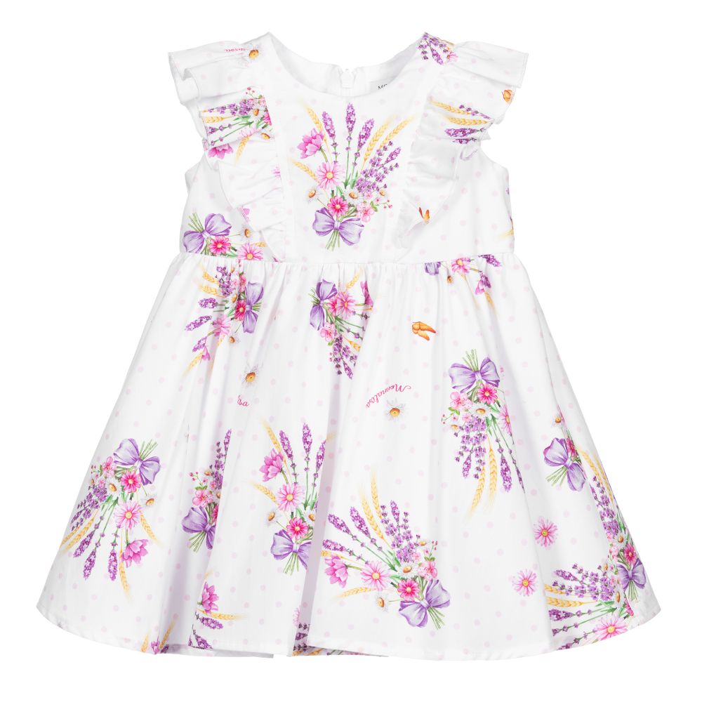 Monnalisa Bebé - White Floral Print Dress | Childrensalon