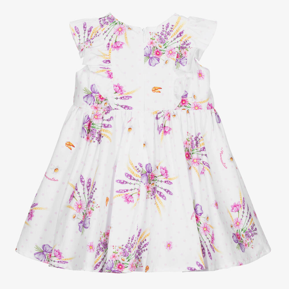 Monnalisa Бебе-Белое платье с цветочным принтом | Childrensalon Outlet