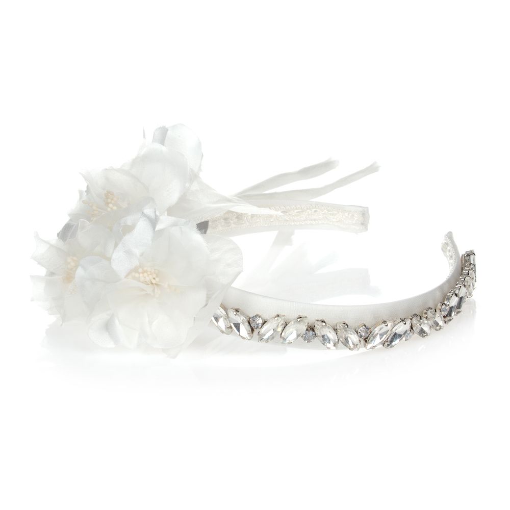 موناليزا-طوق للشعرلون أبيض مزين بورود حرير و ديامنتي | Childrensalon Outlet