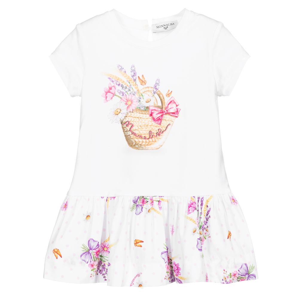 Monnalisa Bebé - White Flower Print Dress | Childrensalon