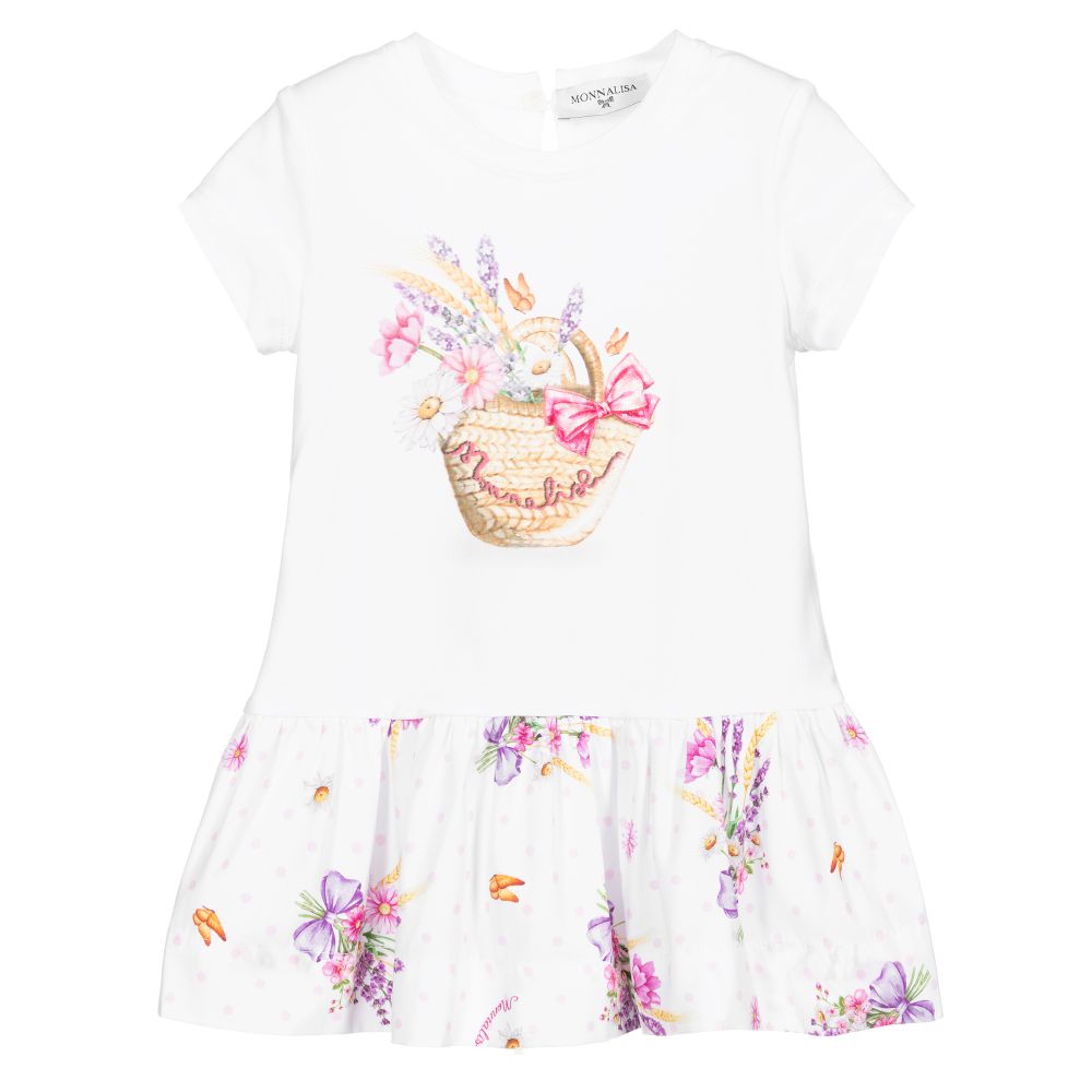 Monnalisa Bebé - Weißes Kleid mit Blumen-Print | Childrensalon