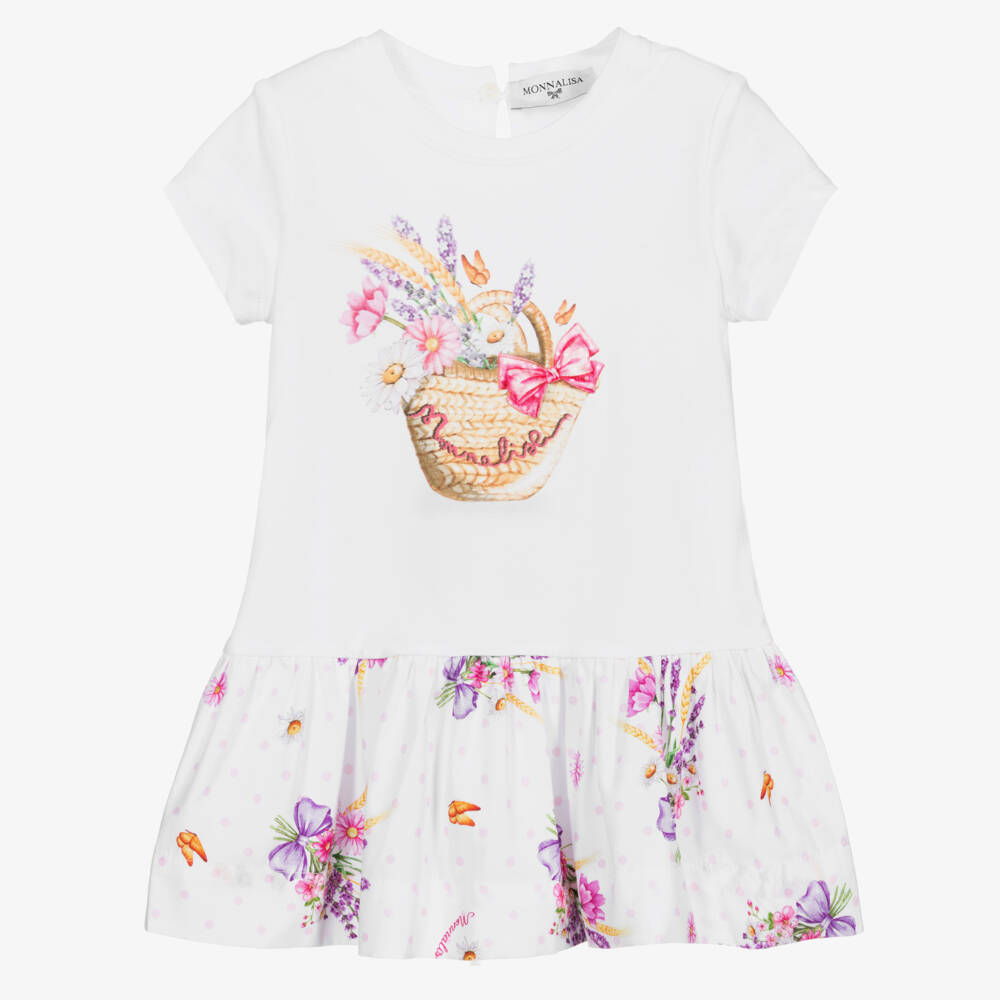 Monnalisa Bebé-White Flower Print Dress | Childrensalon Outlet