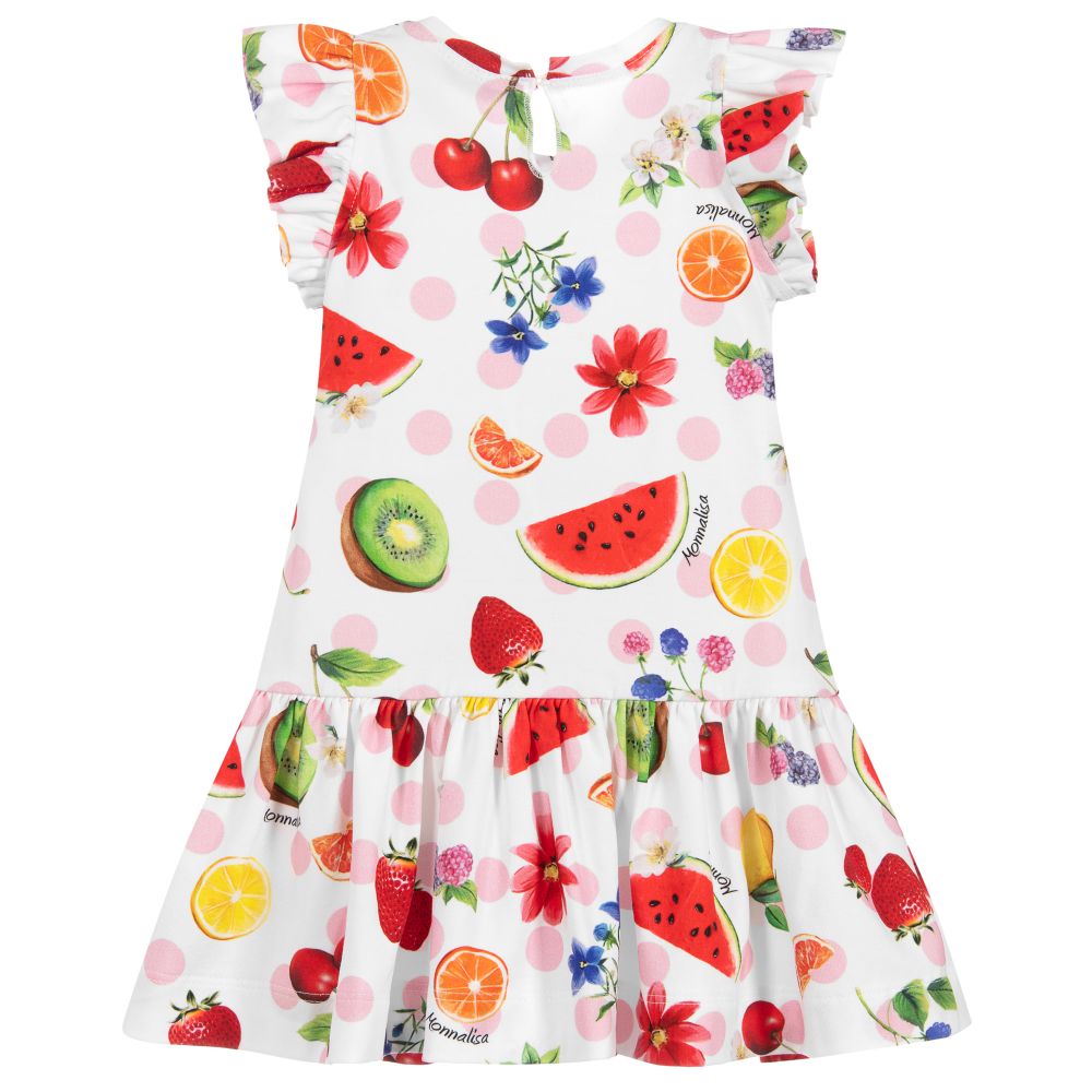 Monnalisa-White Fruit Print Cotton Dress | Childrensalon Outlet