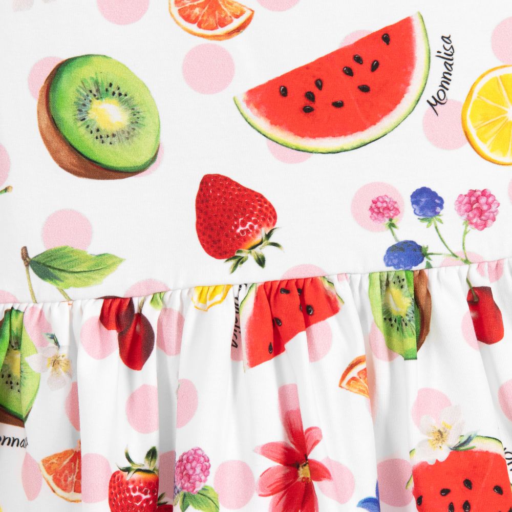 Monnalisa-White Fruit Print Cotton Dress | Childrensalon Outlet