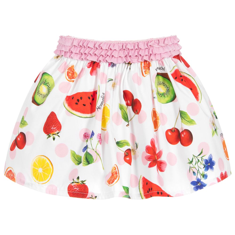 Monnalisa-White Fruit Print Cotton Skirt | Childrensalon Outlet