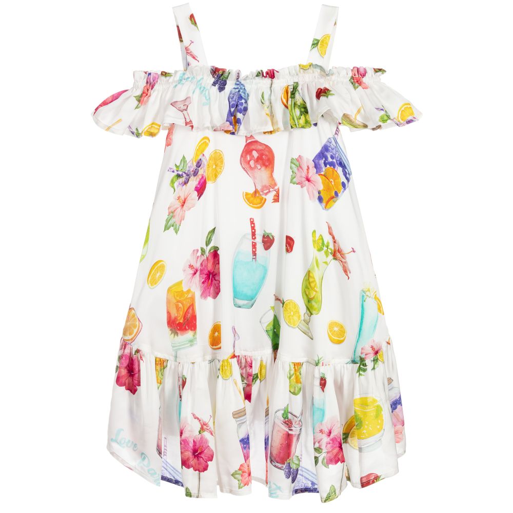 Monnalisa-White Fruit Print Dress | Childrensalon Outlet