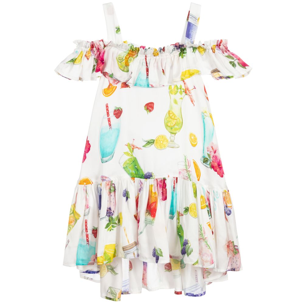 Monnalisa-White Fruit Print Dress | Childrensalon Outlet