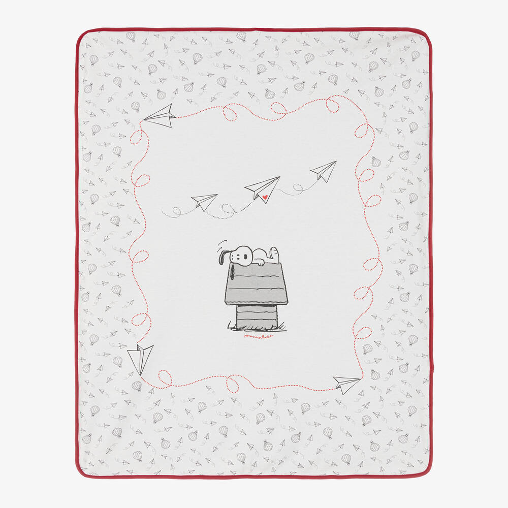 Monnalisa - Бело-серое хлопковое одеяло с принтом Peanuts (87см) | Childrensalon