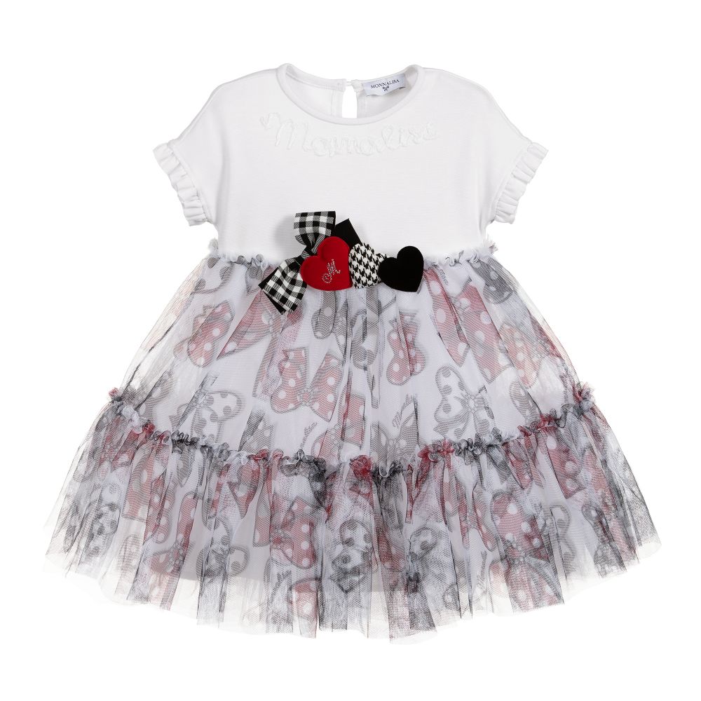 Monnalisa - White Jersey & Tulle Dress | Childrensalon