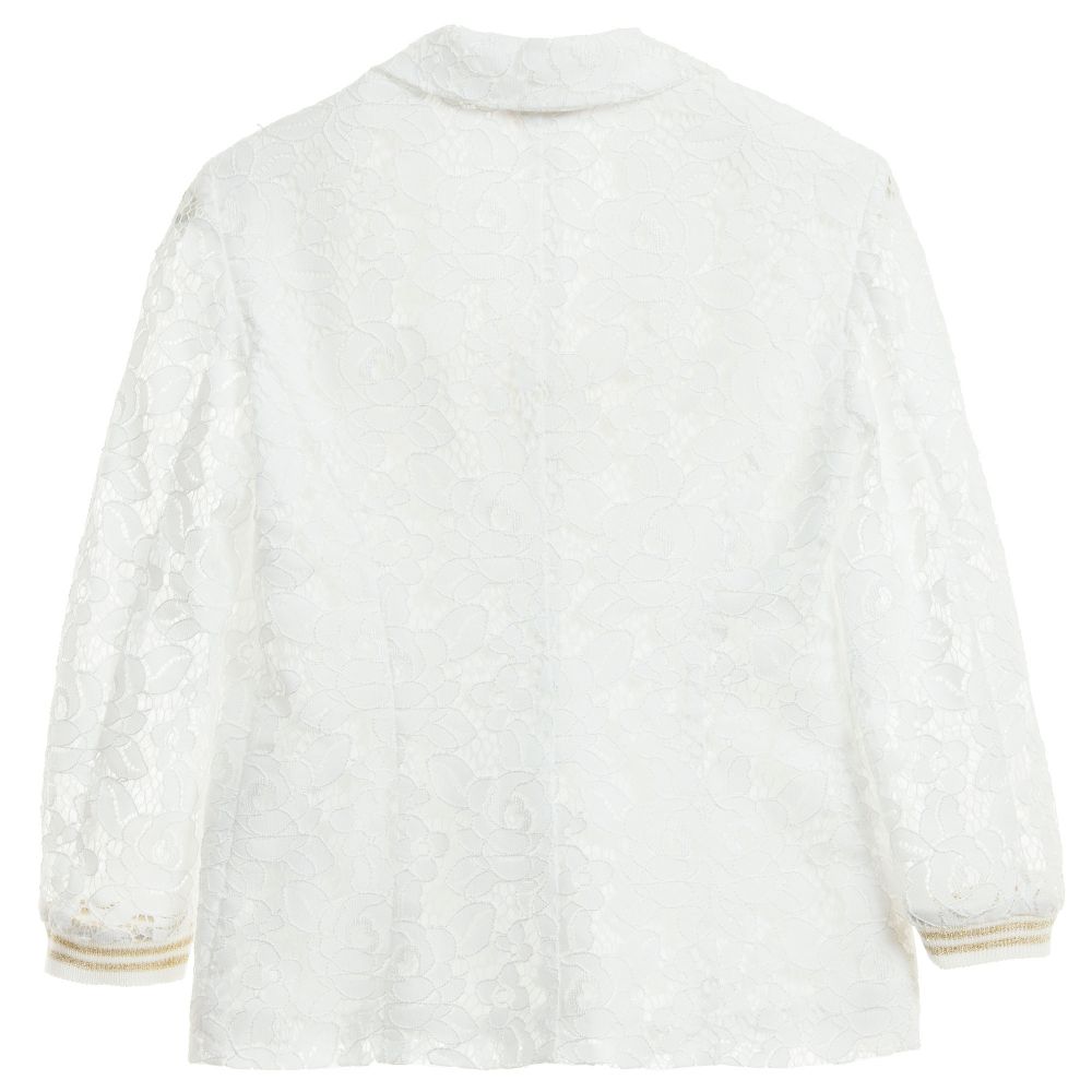 Monnalisa Шик-White Lace Blazer with Diamanté Buttons | Childrensalon Outlet