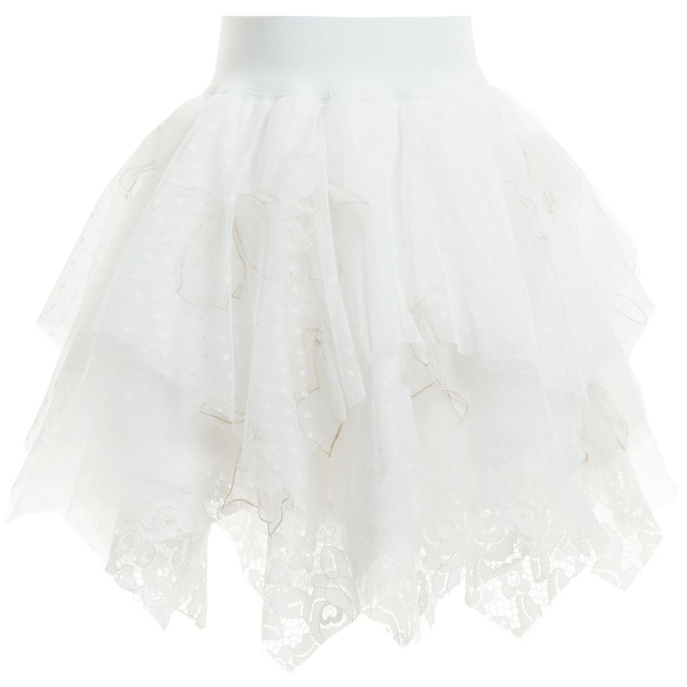 Monnalisa Chic - White Lace & Tulle Layered Skirt | Childrensalon