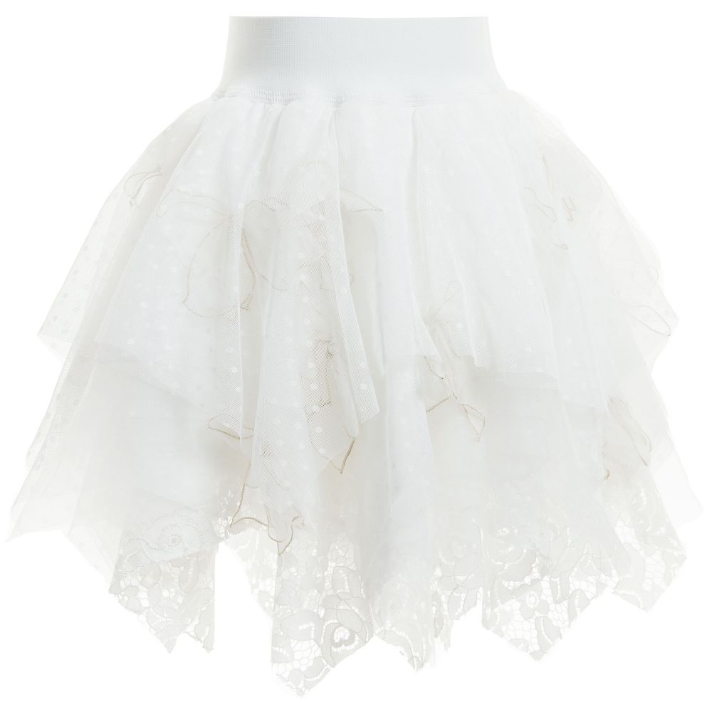 White Lace Tulle Layered Skirt