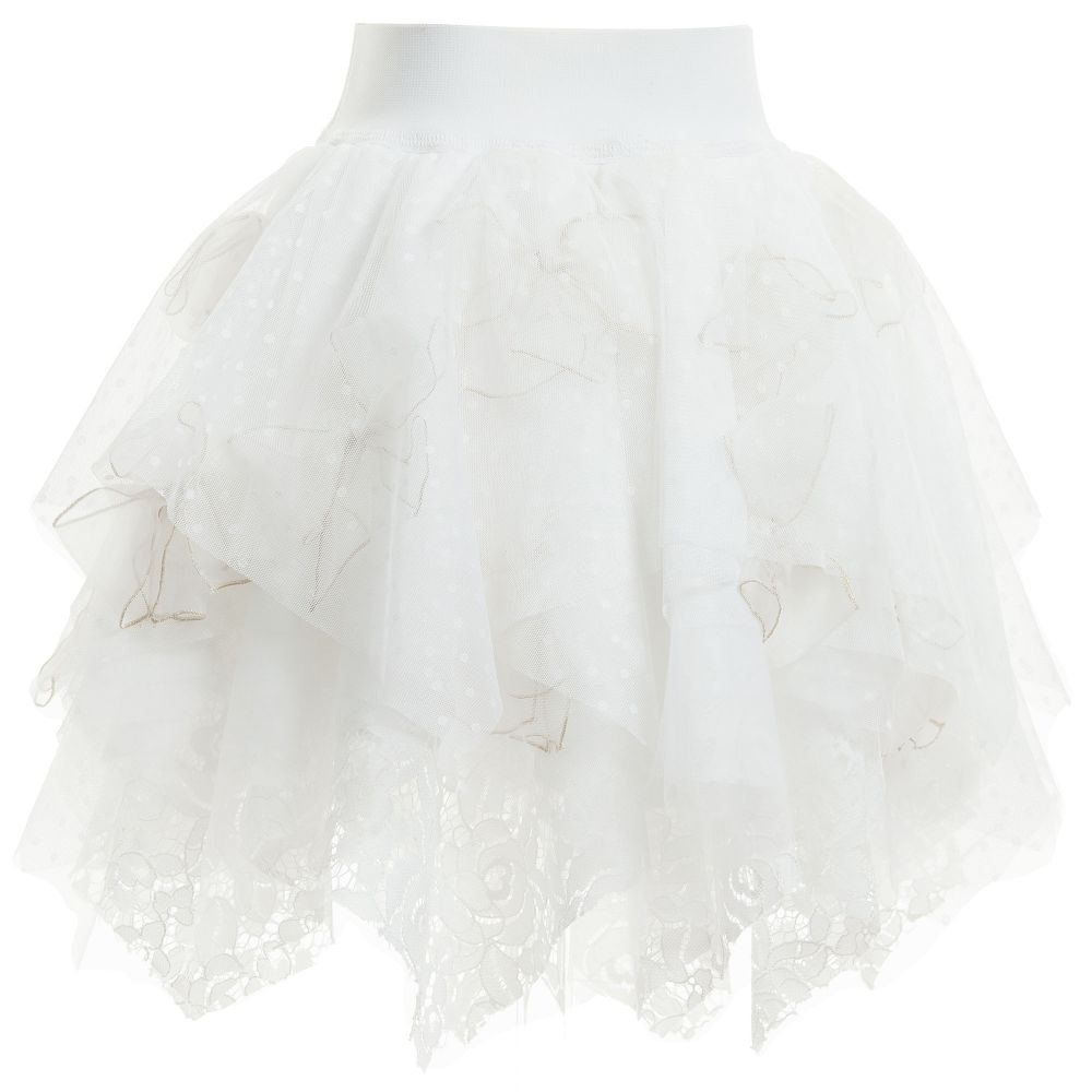Monnalisa Chic-White Lace & Tulle Layered Skirt | Childrensalon Outlet